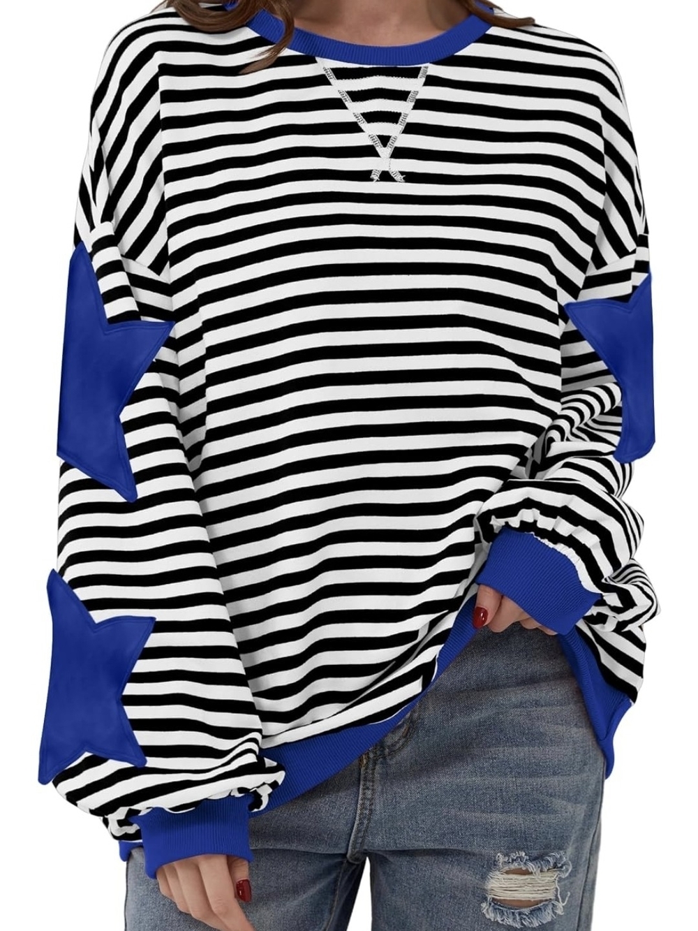 BWT Striped Black & White Sweatshirt with Blue Stars  (0085)